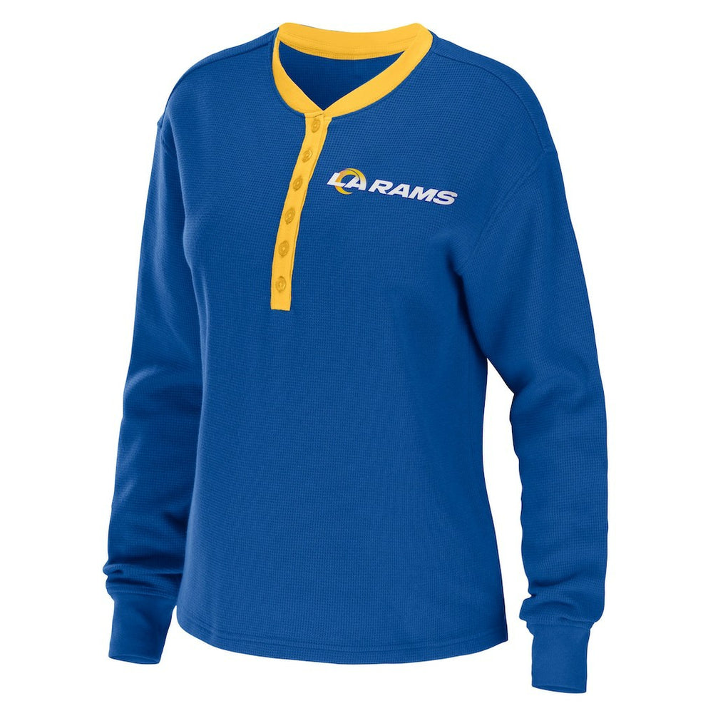 Los Angeles Rams WEAR by Erin Andrews Women's Waffle Henley Long Sleeve T-Shirt - Royal - NFL