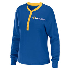 Los Angeles Rams WEAR by Erin Andrews Women's Waffle Henley Long Sleeve T-Shirt - Royal - NFL