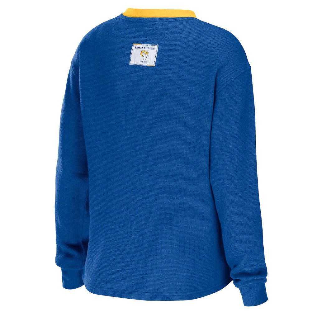 Los Angeles Rams WEAR by Erin Andrews Women's Waffle Henley Long Sleeve T-Shirt - Royal - NFL