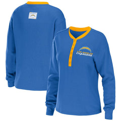 Los Angeles Chargers WEAR by Erin Andrews Women's Waffle Henley Long Sleeve T-Shirt - Powder Blue - NFL