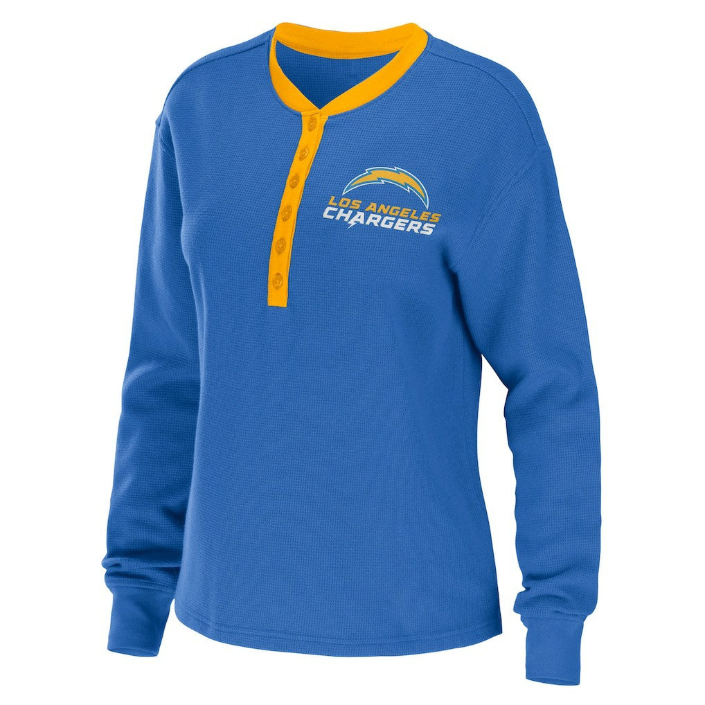Los Angeles Chargers WEAR by Erin Andrews Women's Waffle Henley Long Sleeve T-Shirt - Powder Blue - NFL