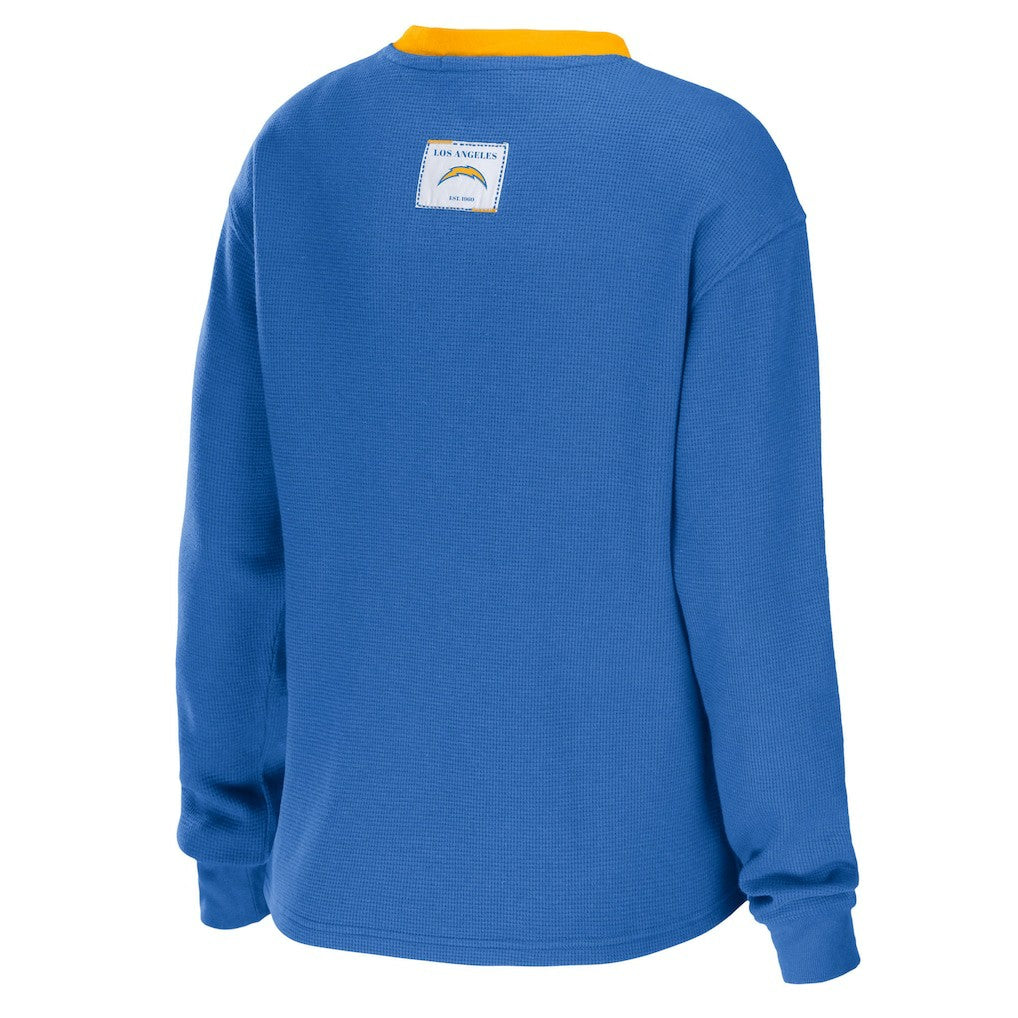 Los Angeles Chargers WEAR by Erin Andrews Women's Waffle Henley Long Sleeve T-Shirt - Powder Blue - NFL