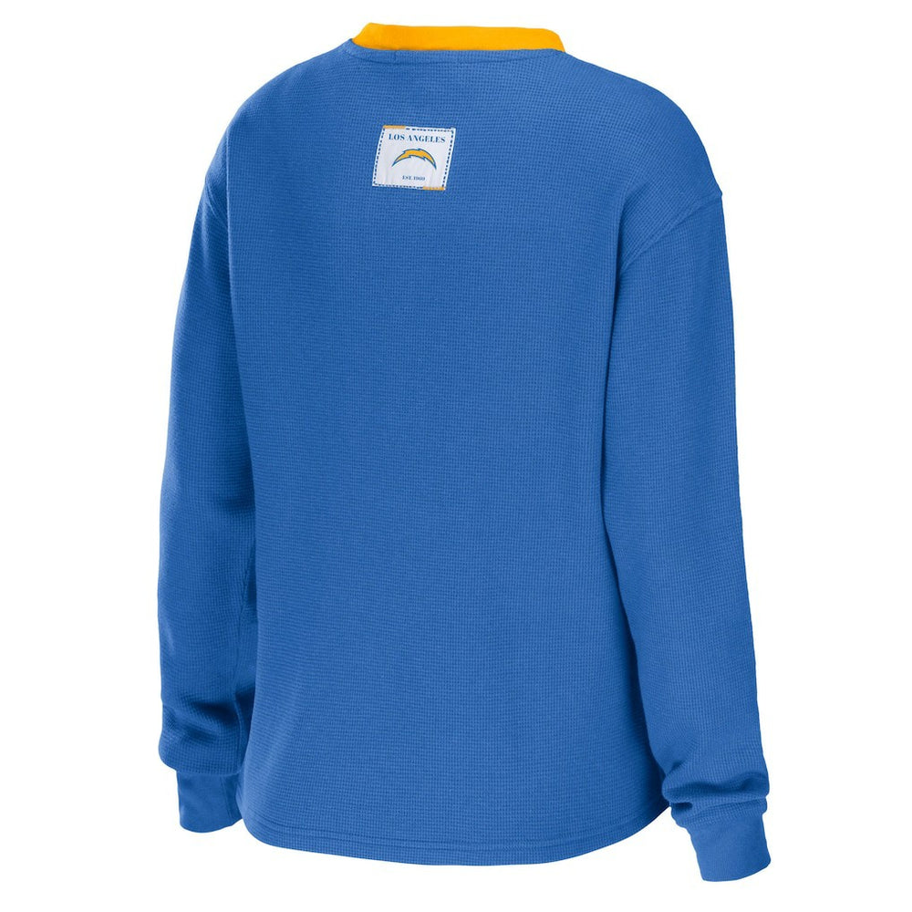 Los Angeles Chargers WEAR by Erin Andrews Women's Waffle Henley Long Sleeve T-Shirt - Powder Blue - NFL