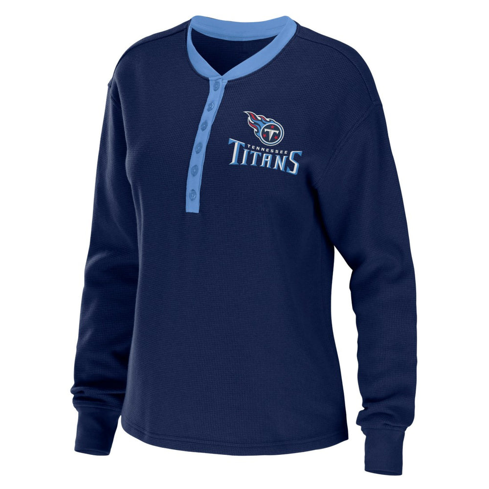 Tennessee Titans WEAR by Erin Andrews Women's Waffle Henley Long Sleeve T-Shirt - Navy - NFL