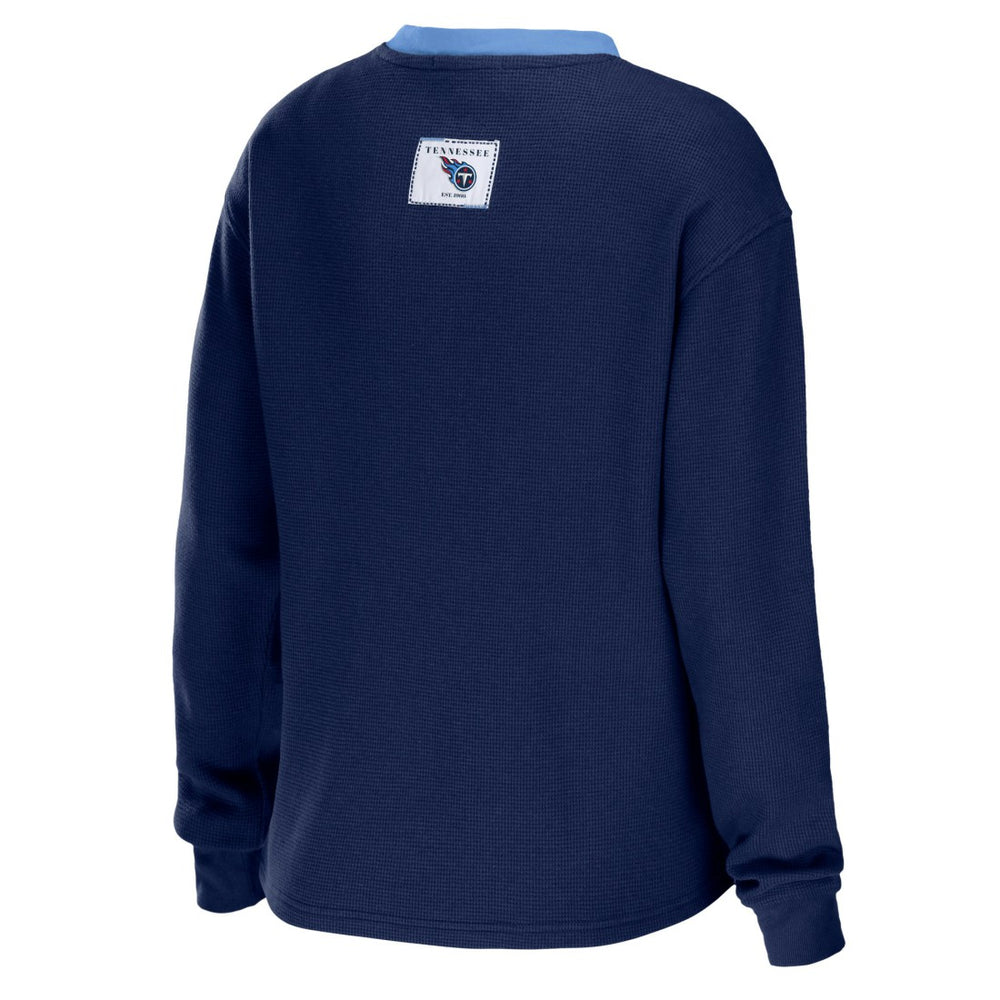 Tennessee Titans WEAR by Erin Andrews Women's Waffle Henley Long Sleeve T-Shirt - Navy - NFL