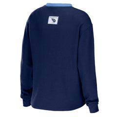 Tennessee Titans WEAR by Erin Andrews Women's Waffle Henley Long Sleeve T-Shirt - Navy - NFL