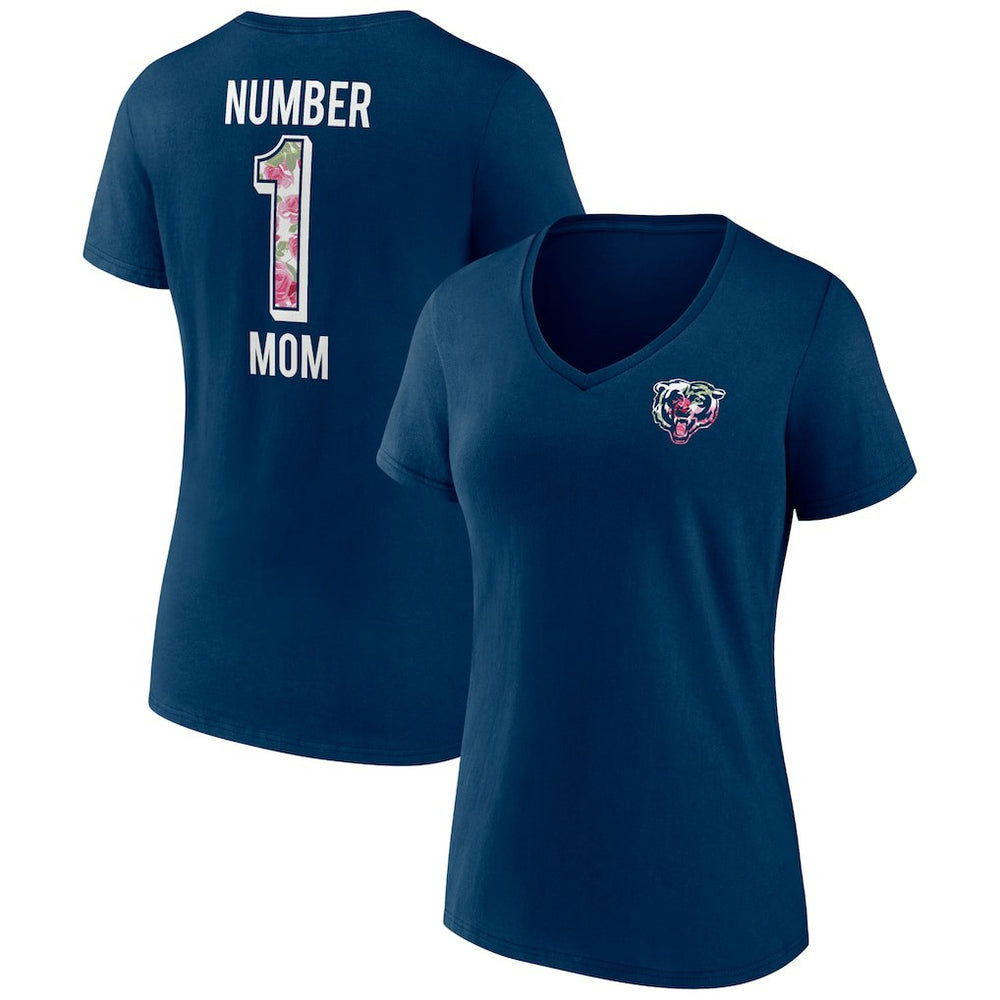 Chicago Bears Women's Plus Size Mother's Day #1 Mom V-Neck T-Shirt - Navy - Fanatics