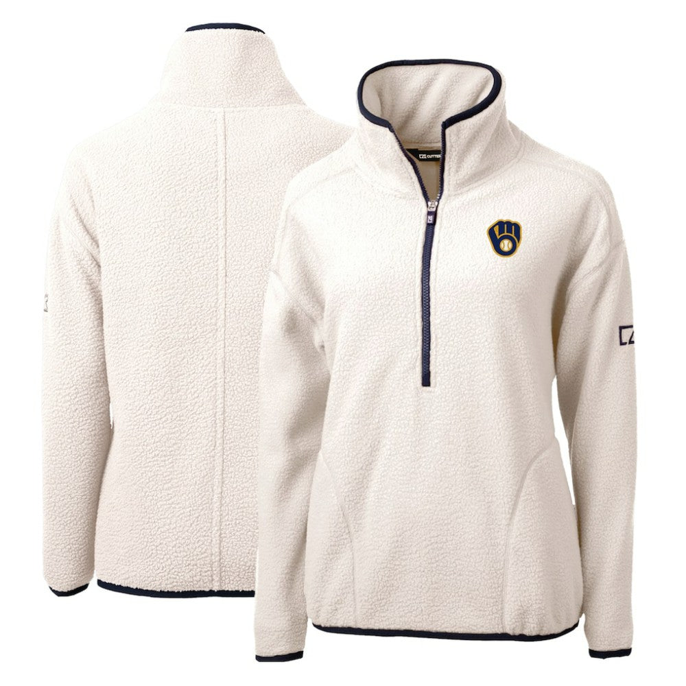 Milwaukee Brewers Cutter & Buck Women's Cascade Eco Sherpa Fleece Quarter-Zip Pullover Jacket Sale