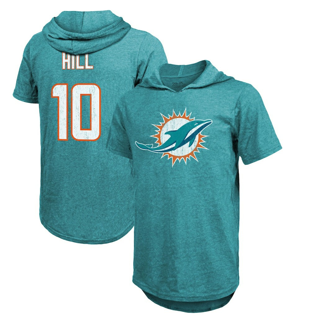 Tyreek Hill Miami Dolphins Majestic Threads Player Name & Number Short Sleeve Hoodie T-Shirt - Aqua - NFL