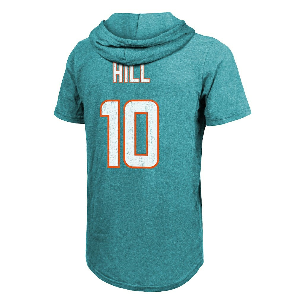 Tyreek Hill Miami Dolphins Majestic Threads Player Name & Number Short Sleeve Hoodie T-Shirt - Aqua - NFL