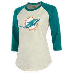 Tyreek Hill Miami Dolphins Majestic Threads Vintage Player Name & Number Raglan 3/4-Sleeve T-Shirt - Cream/Aqua - NFL
