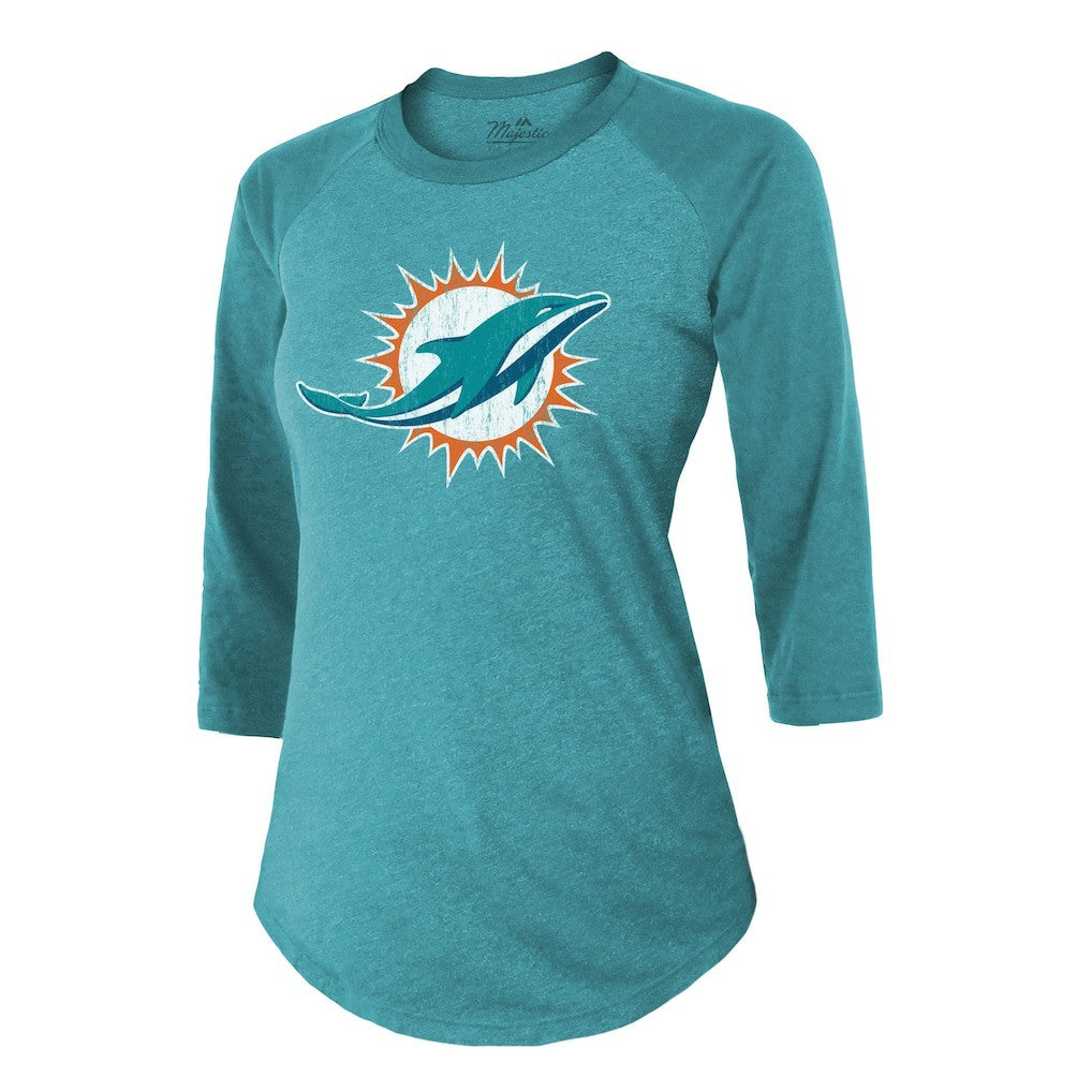 Tyreek Hill Miami Dolphins Majestic Threads Women's Name & Number Raglan 3/4 Sleeve T-Shirt - Aqua - NFL