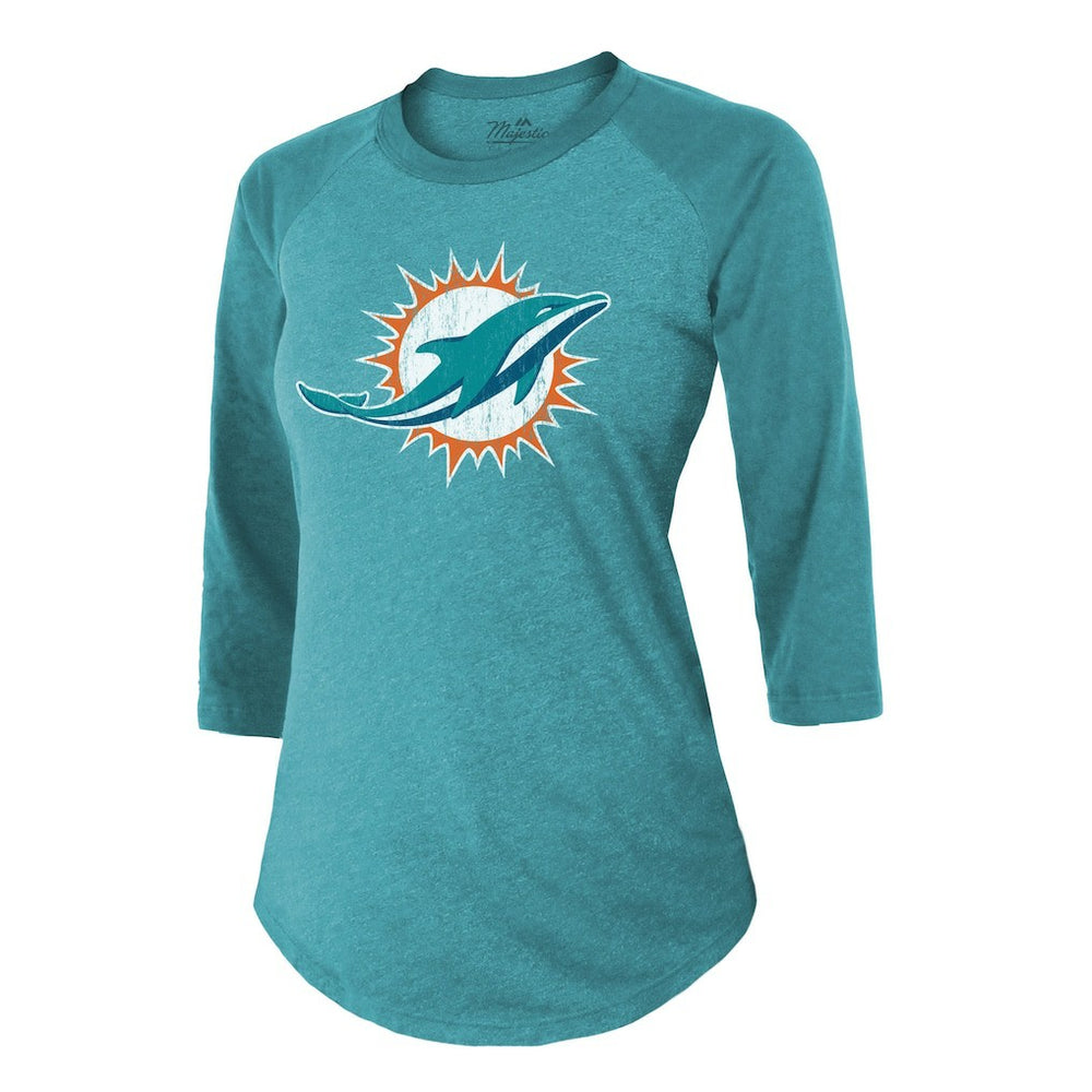 Tyreek Hill Miami Dolphins Majestic Threads Women's Name & Number Raglan 3/4 Sleeve T-Shirt - Aqua - NFL