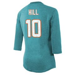 Tyreek Hill Miami Dolphins Majestic Threads Women's Name & Number Raglan 3/4 Sleeve T-Shirt - Aqua - NFL