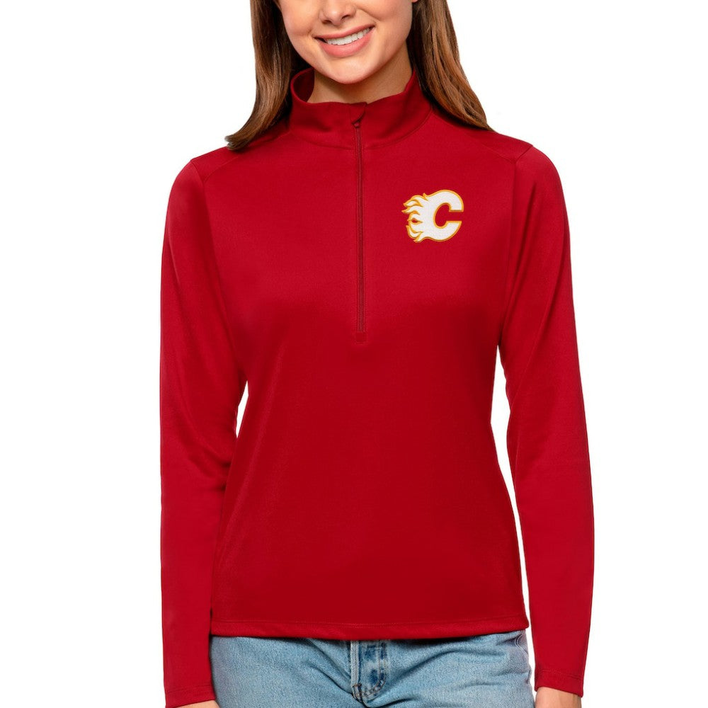 Calgary Flames Antigua Women's Tribute Quarter-Zip Pullover Top - Red | NHL Clearance