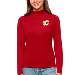 Calgary Flames Antigua Women's Tribute Quarter-Zip Pullover Top - Red | NHL Clearance
