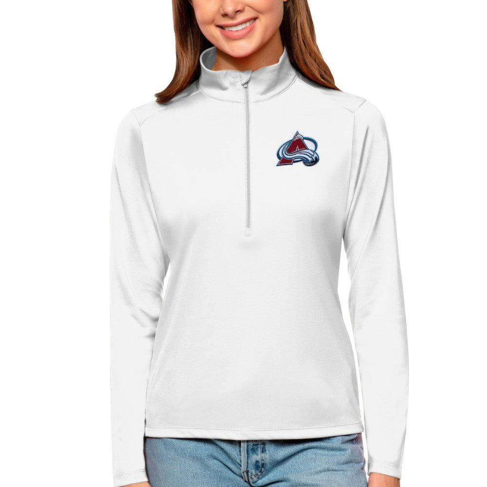 Colorado Avalanche Antigua Women's Tribute Quarter-Zip Pullover Top - White | NHL Lifestyle