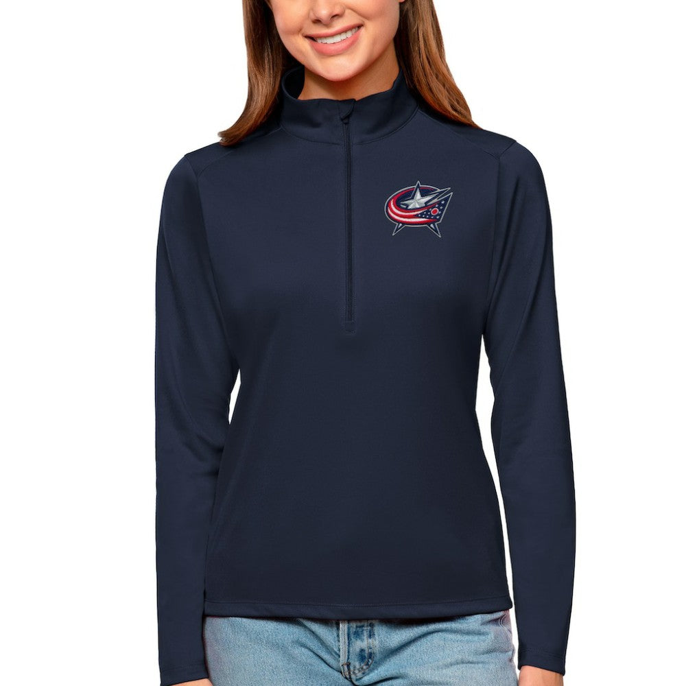 Columbus Blue Jackets Antigua Women's Tribute Quarter-Zip Pullover Top - Navy | NHL Clearance