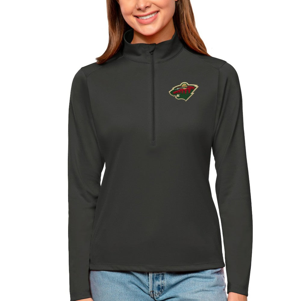 Minnesota Wild Antigua Women's Tribute Quarter-Zip Pullover Top - Charcoal | NHL Clearance
