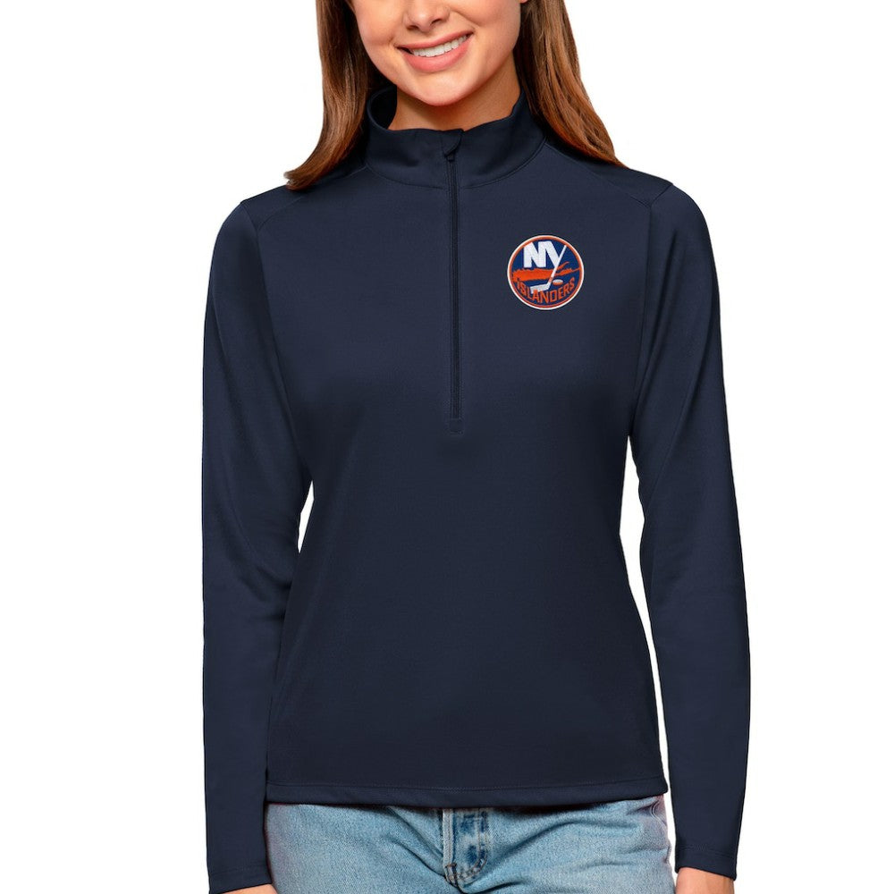 New York Islanders Antigua Women's Tribute Quarter-Zip Pullover Top - Navy | NHL Lifestyle