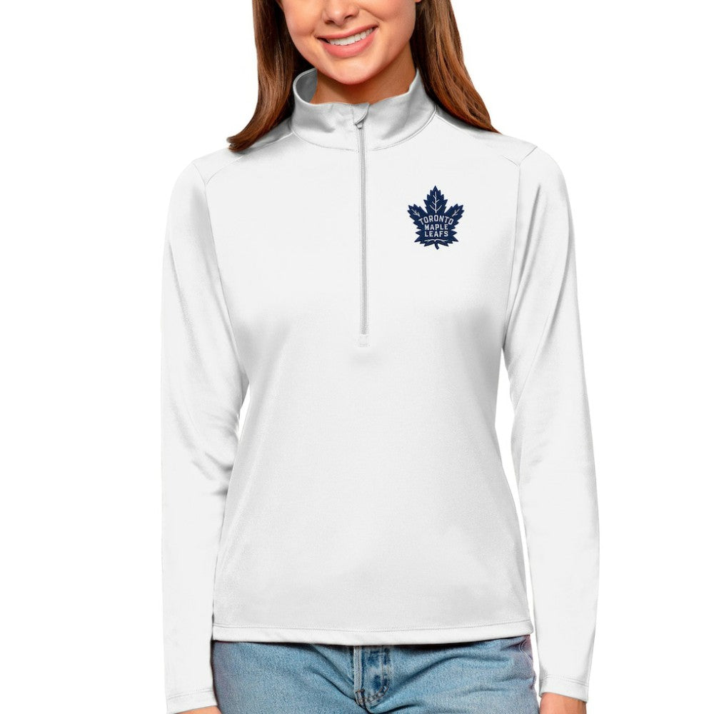 Toronto Maple Leafs Antigua Women's Tribute Quarter-Zip Pullover Top - White | NHL on sale