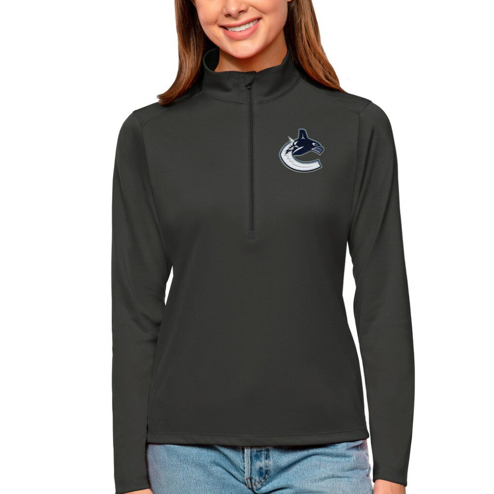 Vancouver Canucks Antigua Women's Tribute Quarter-Zip Pullover Top - Charcoal | NHL near me