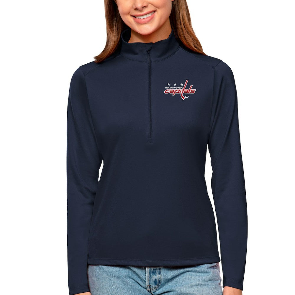 Washington Capitals Antigua Women's Tribute Quarter-Zip Pullover Top - Navy | NHL Clearance