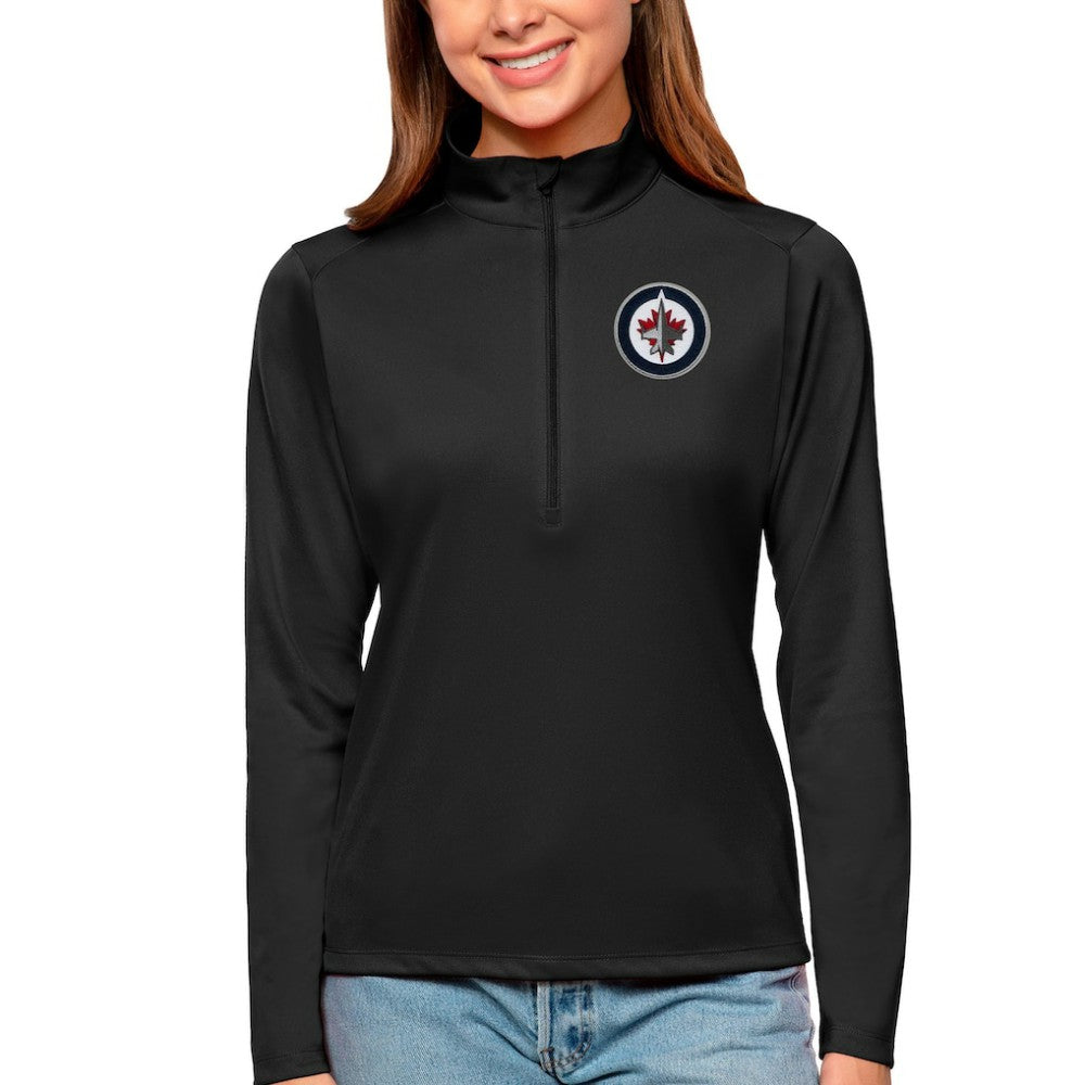 Winnipeg Jets Antigua Women's Tribute Quarter-Zip Pullover Top - Black | NHL Lifestyle