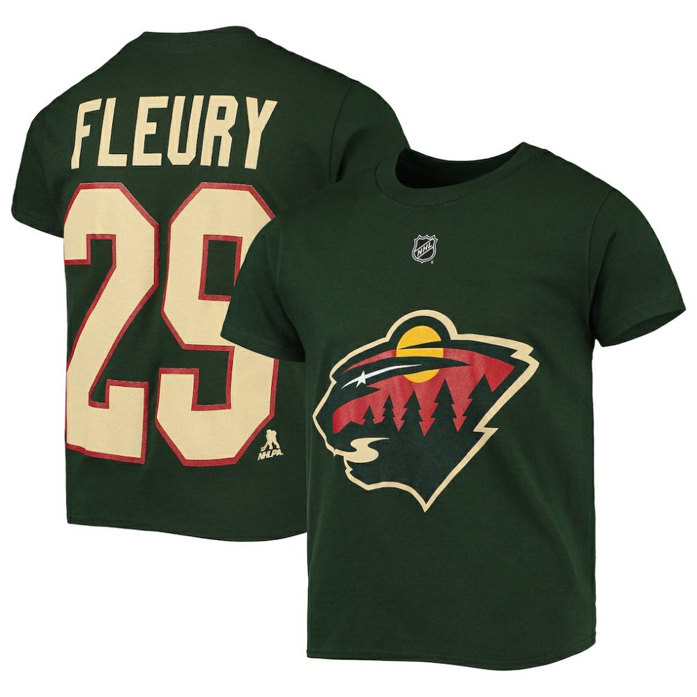 Marc-Andre Fleury Minnesota Wild Youth Player Name & Number T-Shirt - Green | NHL near me