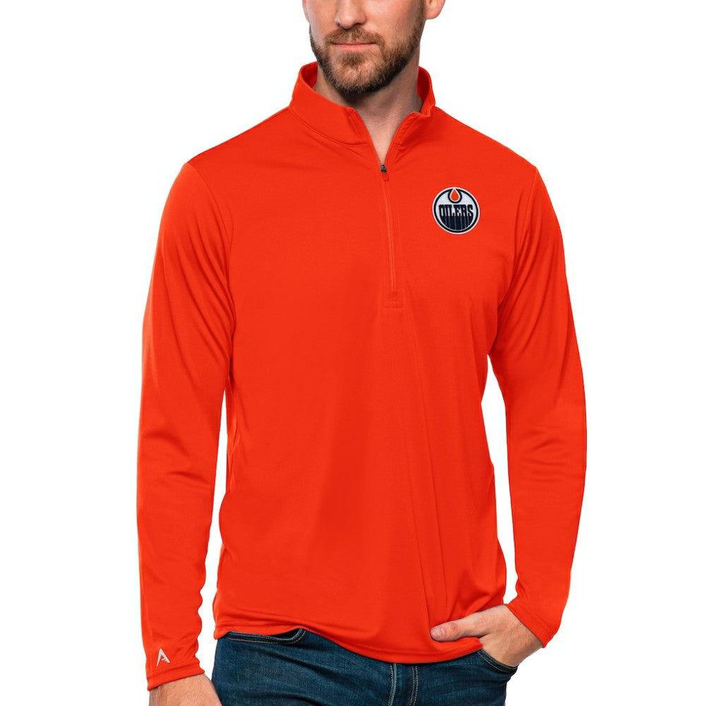 Edmonton Oilers Antigua Tribute Quarter-Zip Pullover Top - Orange | NHL Lifestyle