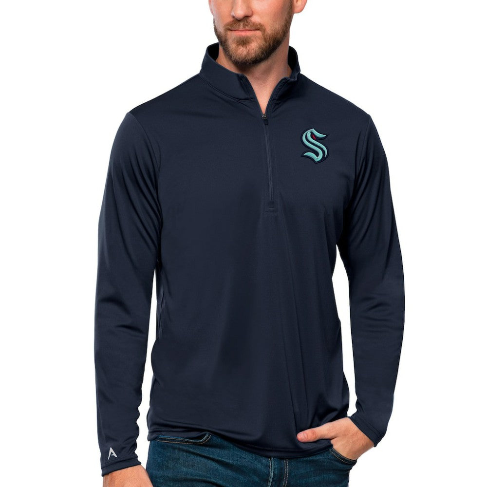 Seattle Kraken Antigua Tribute Quarter-Zip Pullover Top - Deep Sea Blue | NHL Lifestyle