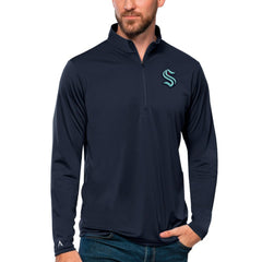 Seattle Kraken Antigua Tribute Quarter-Zip Pullover Top - Deep Sea Blue | NHL Lifestyle