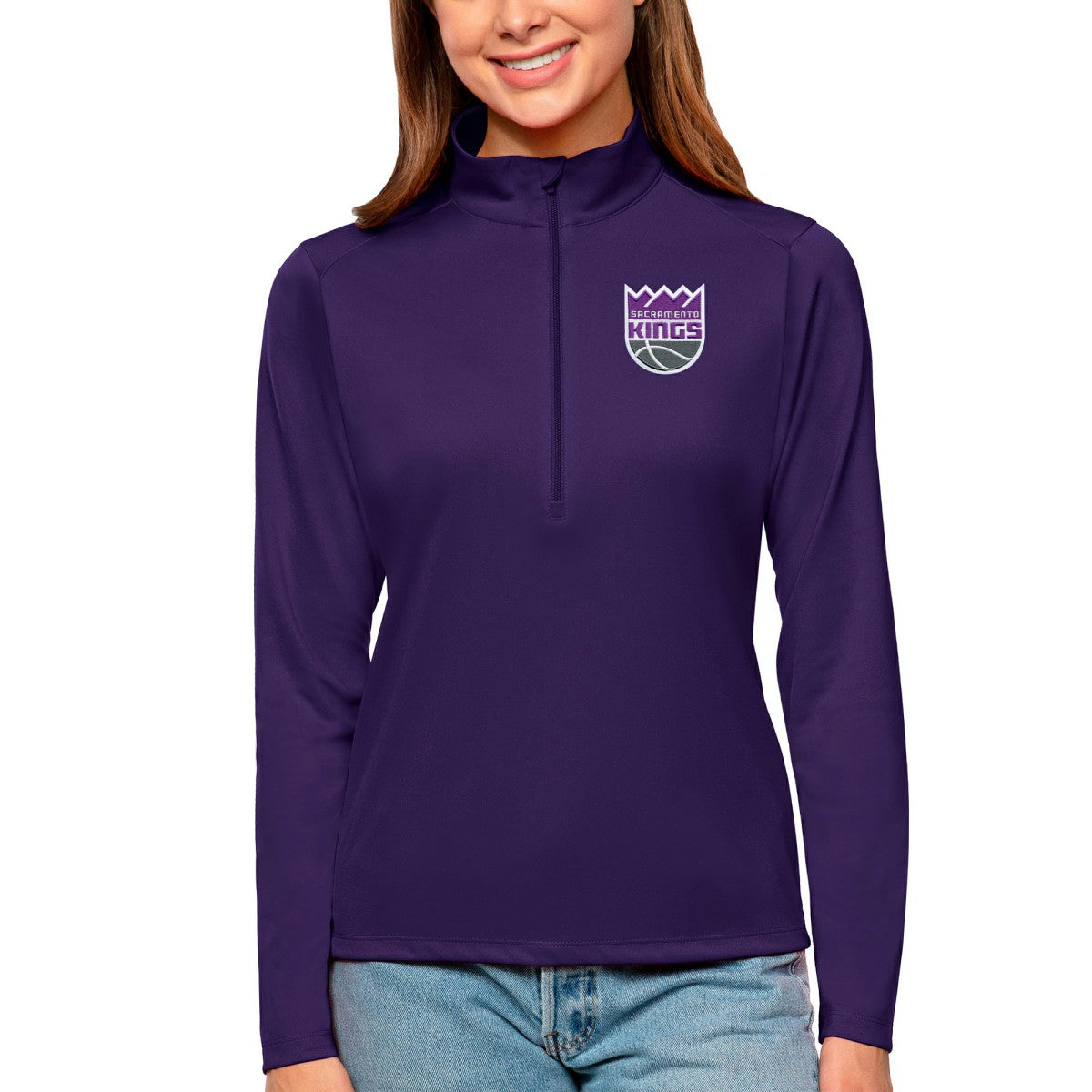 Sacramento Kings Antigua Women's Tribute Half-Zip Top Purple