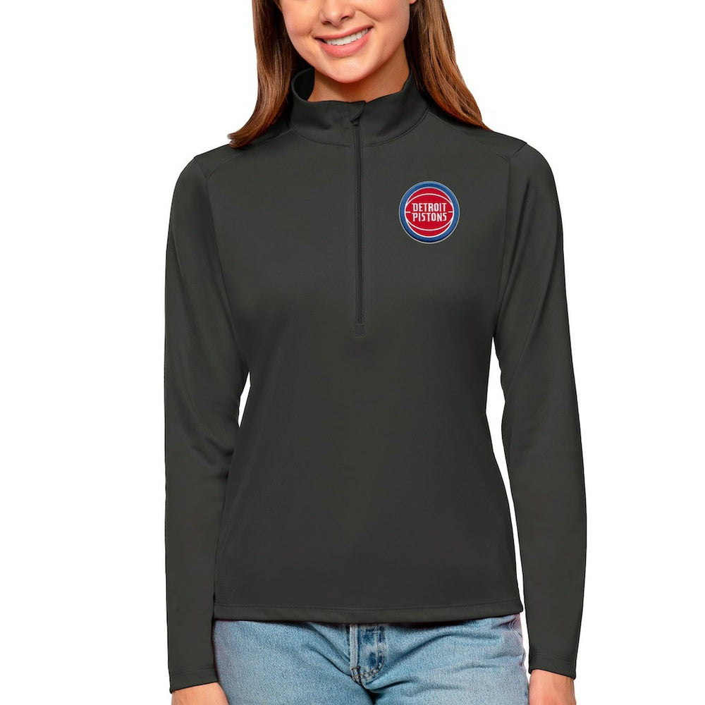 Detroit Pistons Antigua Women's Tribute Half-Zip Top Charcoal