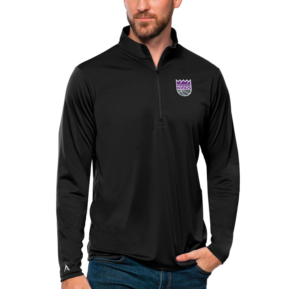 Sacramento Kings Antigua Tribute Quarter-Zip Pullover Top Black