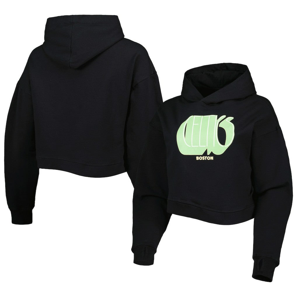 Boston Celtics Lusso Women's Layla World Tour Cropped Pullover Hoodie Black