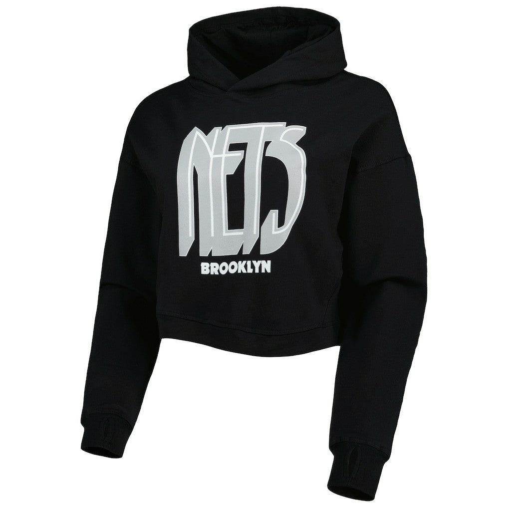 Brooklyn Nets Lusso Women's Layla World Tour Cropped Pullover Hoodie Black