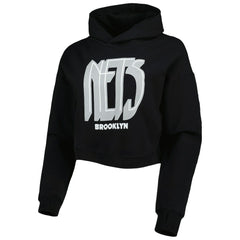 Brooklyn Nets Lusso Women's Layla World Tour Cropped Pullover Hoodie Black