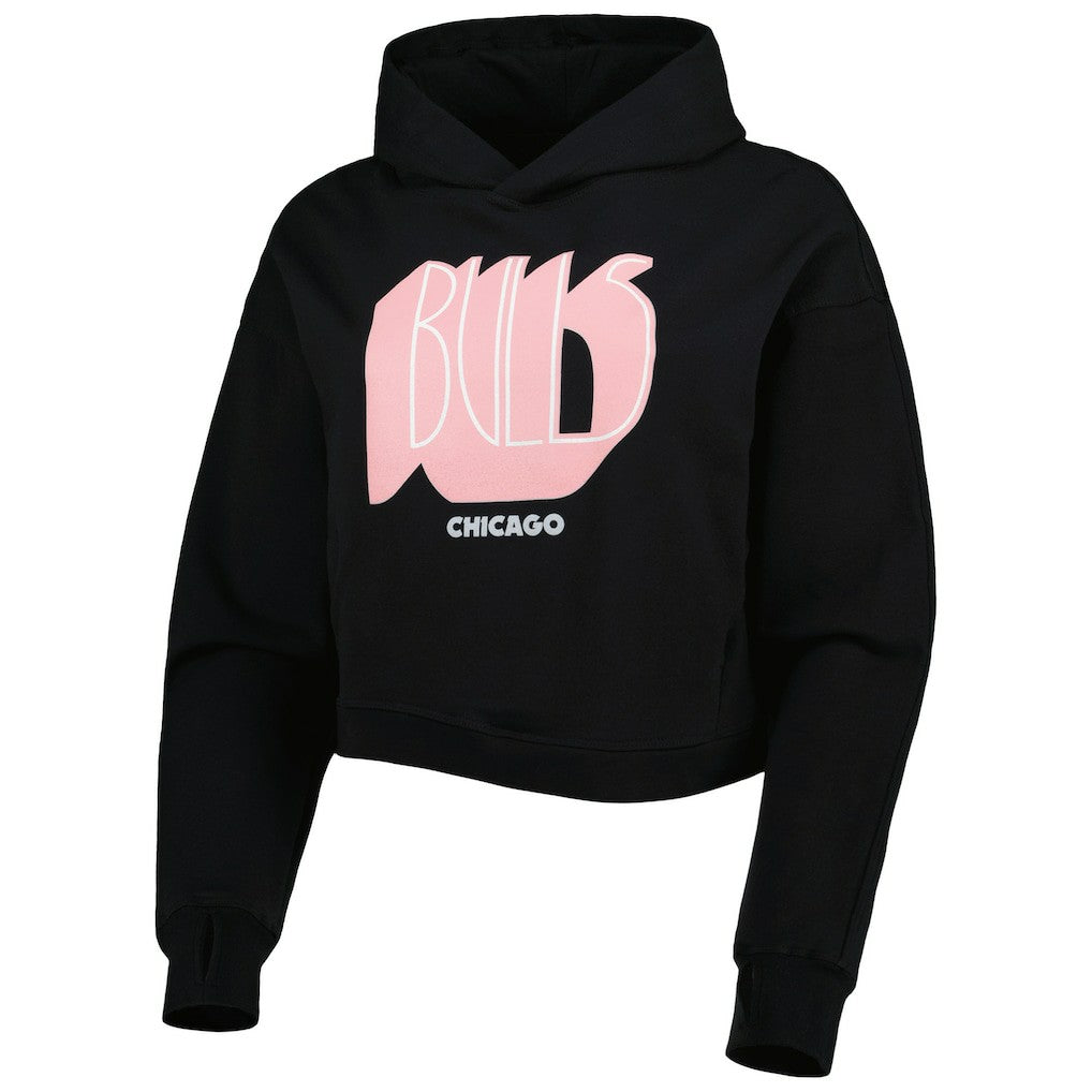 Chicago Bulls Lusso Women's Layla World Tour Cropped Pullover Hoodie Black
