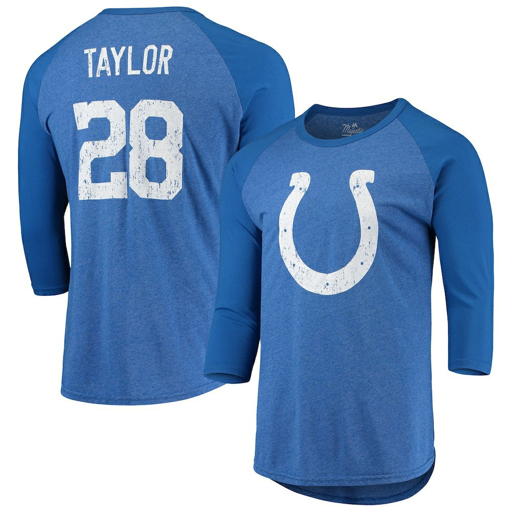 Jonathan Taylor Indianapolis Colts Majestic Threads Name & Number Team Colorway Tri-Blend 3/4 Raglan Sleeve Player T-Shirt - Royal - NFL