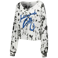 Jonathan Taylor Indianapolis Colts Majestic Threads Women's Off-Shoulder Tie-Dye Name & Number Cropped Long Sleeve V-Neck T-Shirt - White - NFL