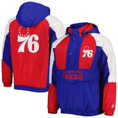 Philadelphia 76ers Starter Body Check Raglan Hoodie Half-Zip Jacket Royal