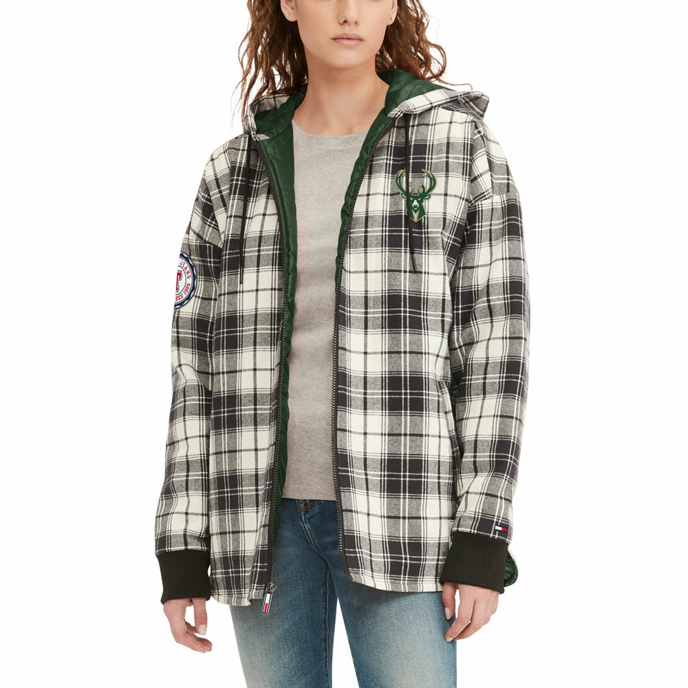 Milwaukee Bucks Tommy Jeans Women's Molly Flannel Full-Zip Hoodie Black/Cream