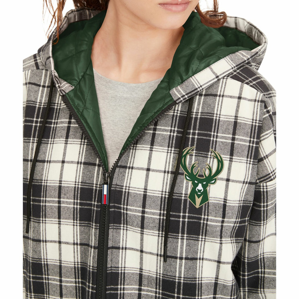 Milwaukee Bucks Tommy Jeans Women's Molly Flannel Full-Zip Hoodie Black/Cream