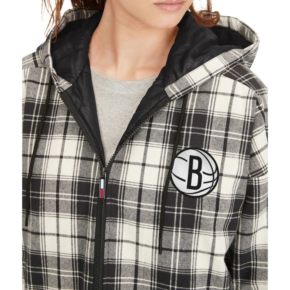 Brooklyn Nets Tommy Jeans Women's Molly Flannel Full-Zip Hoodie Black/Cream