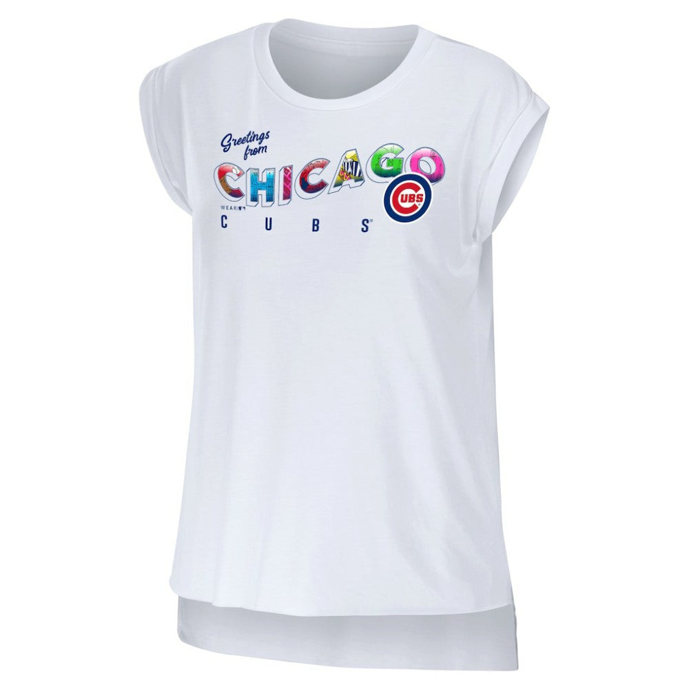 Chicago Cubs WEAR by Erin Andrews Women's Greetings From T-Shirt Sale