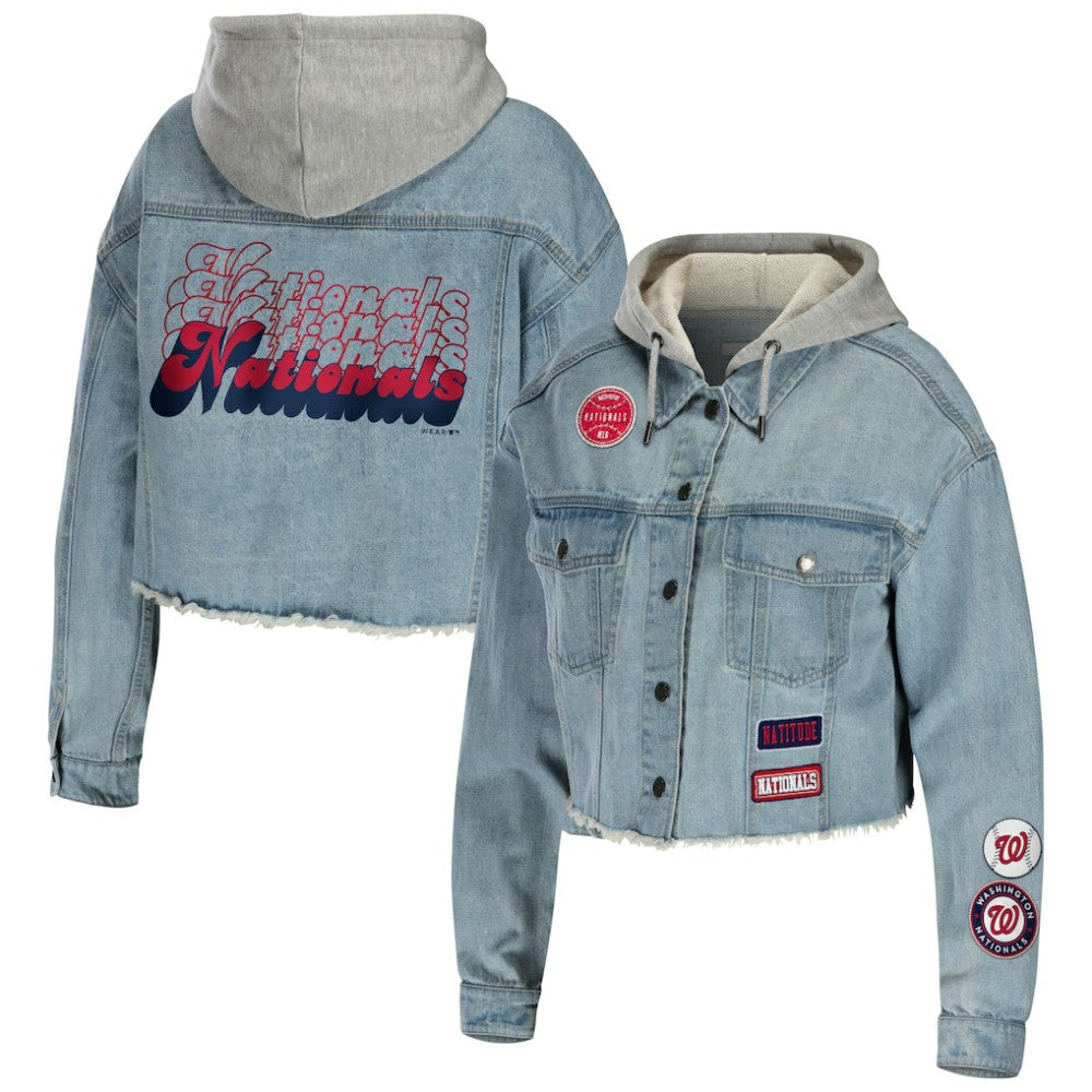 Washington Nationals WEAR by Erin Andrews Women's Hooded Button-Up Denim Jacket Discount