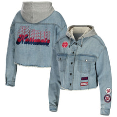 Washington Nationals WEAR by Erin Andrews Women's Hooded Button-Up Denim Jacket Discount