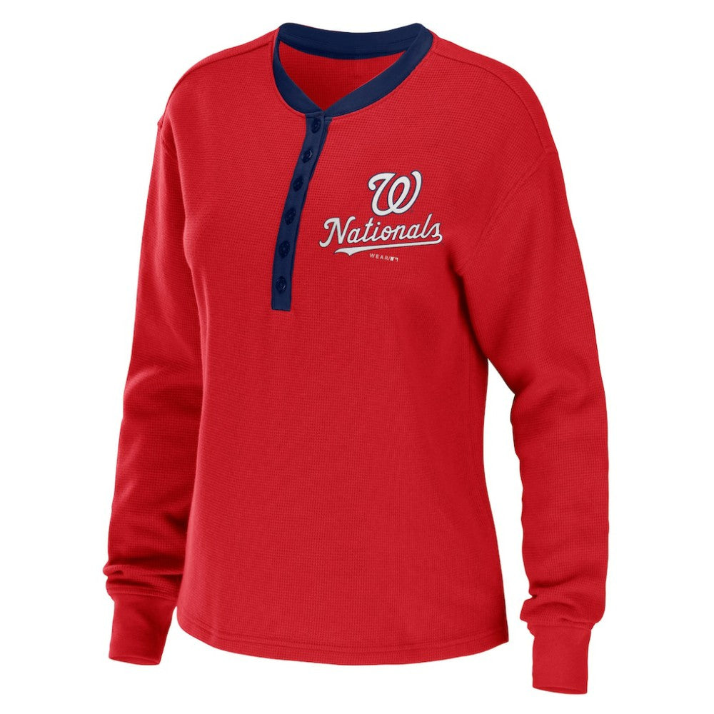 Washington Nationals WEAR by Erin Andrews Women's Waffle Henley Long Sleeve T-Shirt Near Me
