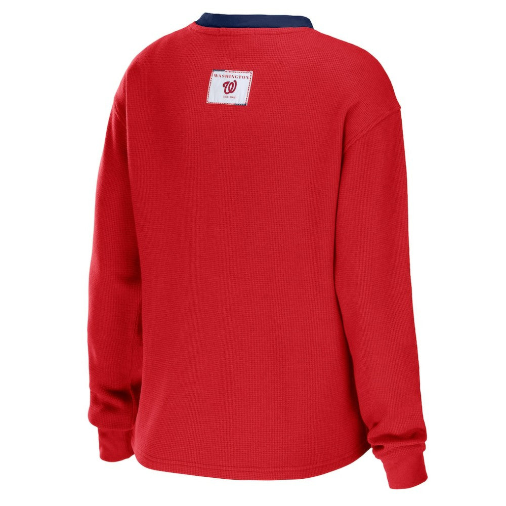 Washington Nationals WEAR by Erin Andrews Women's Waffle Henley Long Sleeve T-Shirt Near Me